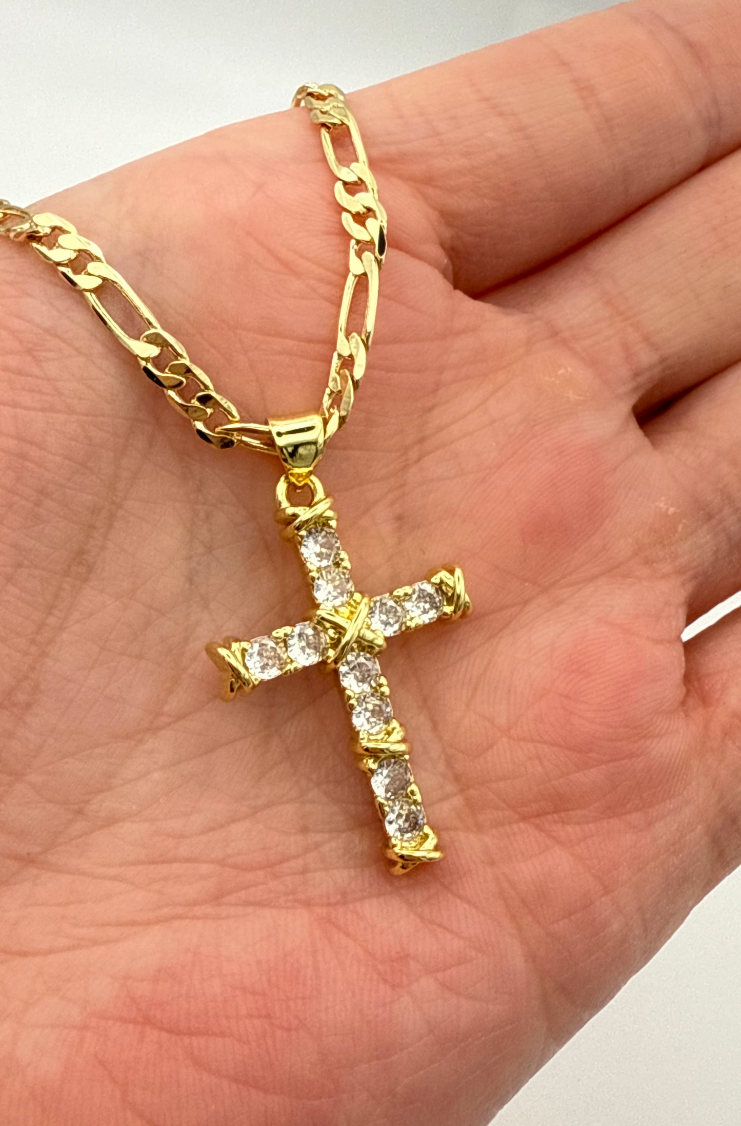 Noble Tarnish Free Raised Cross Pendant Necklace – 14K Gold Plated, Hypoallergenic Zirconia