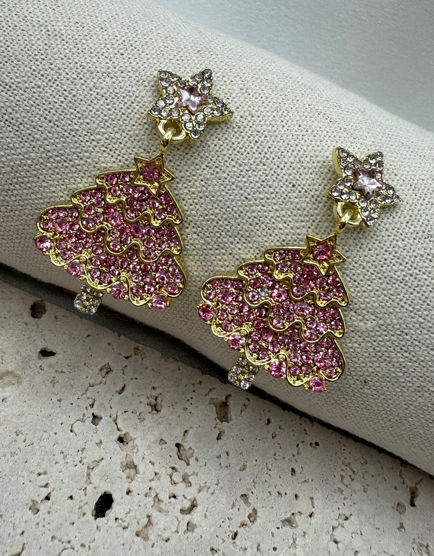 Luxury Sparkling Star Christmas Tree Earrings – Elegant, Radiant & Festive- Pinc Cubic Zirconia