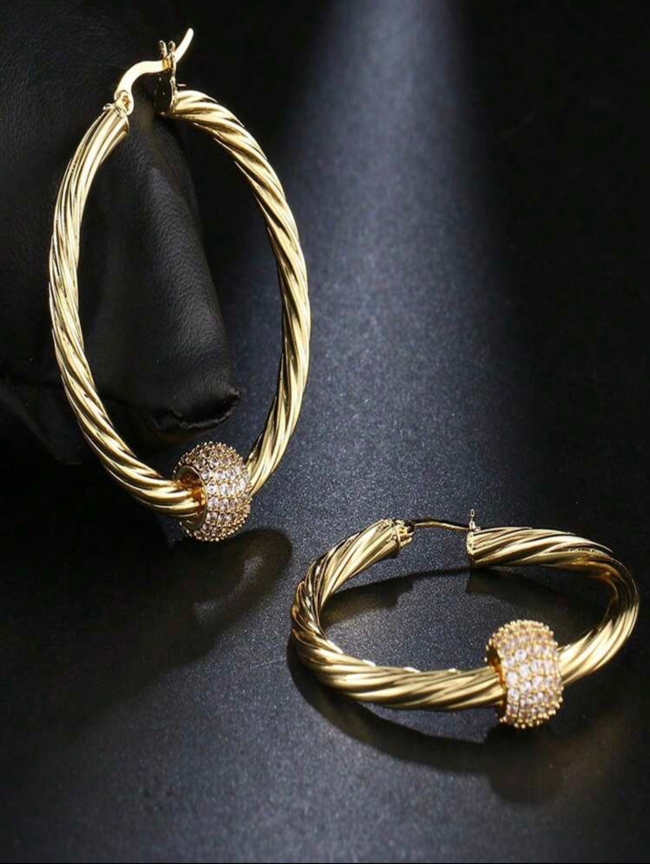 Gold plated Cubic Zirconia Twisted Diamond Ball Hoop Earrings – Light Luxury with a Modern Edge