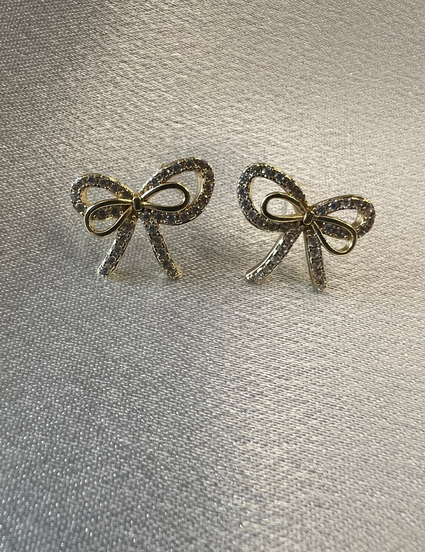 Gold Diamanté Bow Stud Earrings – Playful Elegance | Tarnish Resistant