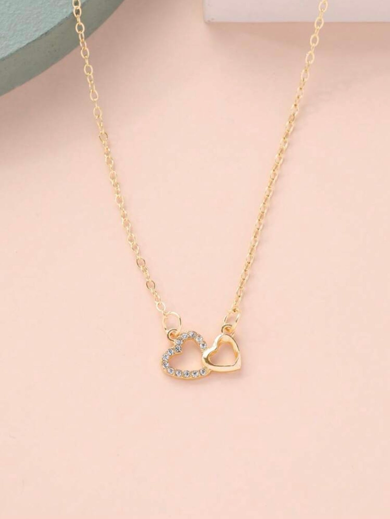 Minimalist Gold Double Heart Necklace – 40-45 cm | Tarnish Resistant Zinc Alloy | Romantic Everyday Elegance
