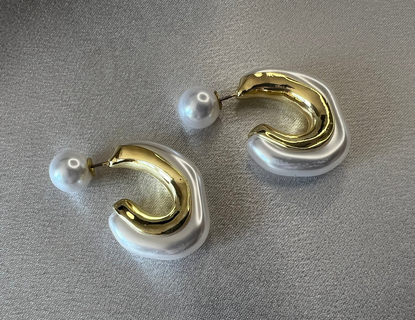Gold & Faux Pearl Hoop Earrings with Pearl Back – Modern Elegance with a Twist