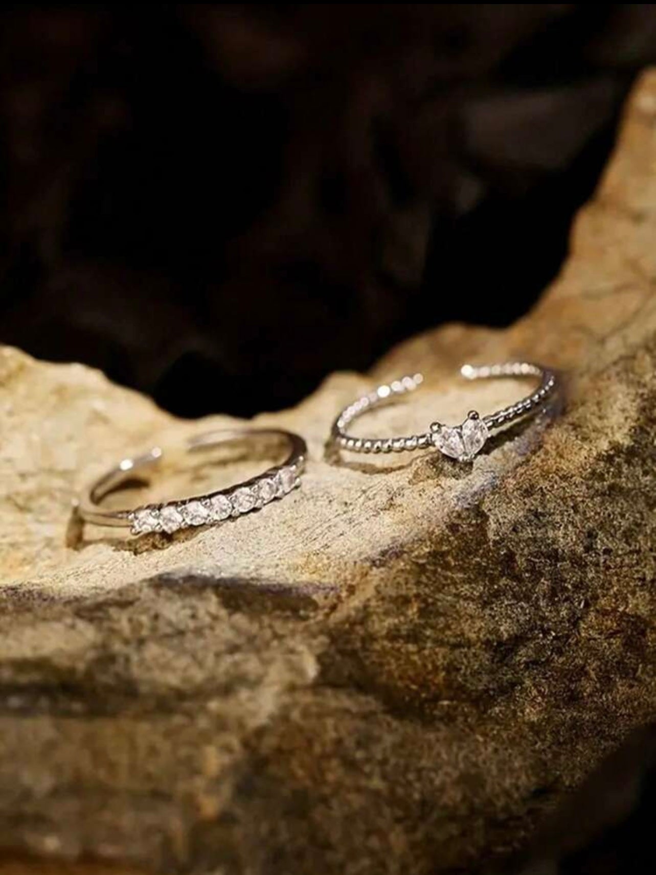 Y2K Heart Rhinestone Twin Rings – 2pc Set for Valentine’s, Mother’s Day & More