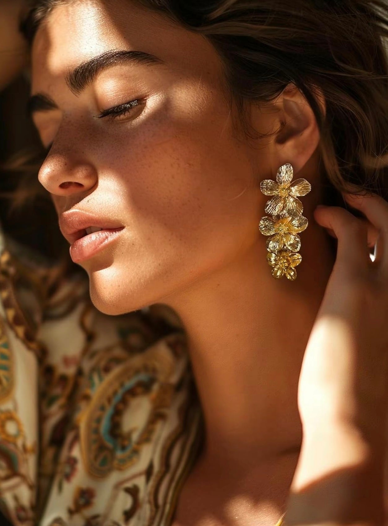 Three Flower Statement Drop Earrings – Bold Florals, Effortless Glamour