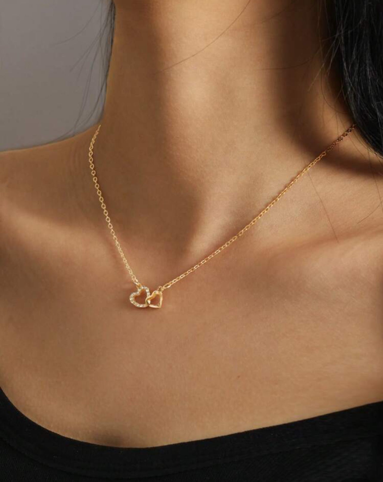 Minimalist Gold Double Heart Necklace – 40-45 cm | Tarnish Resistant Zinc Alloy | Romantic Everyday Elegance
