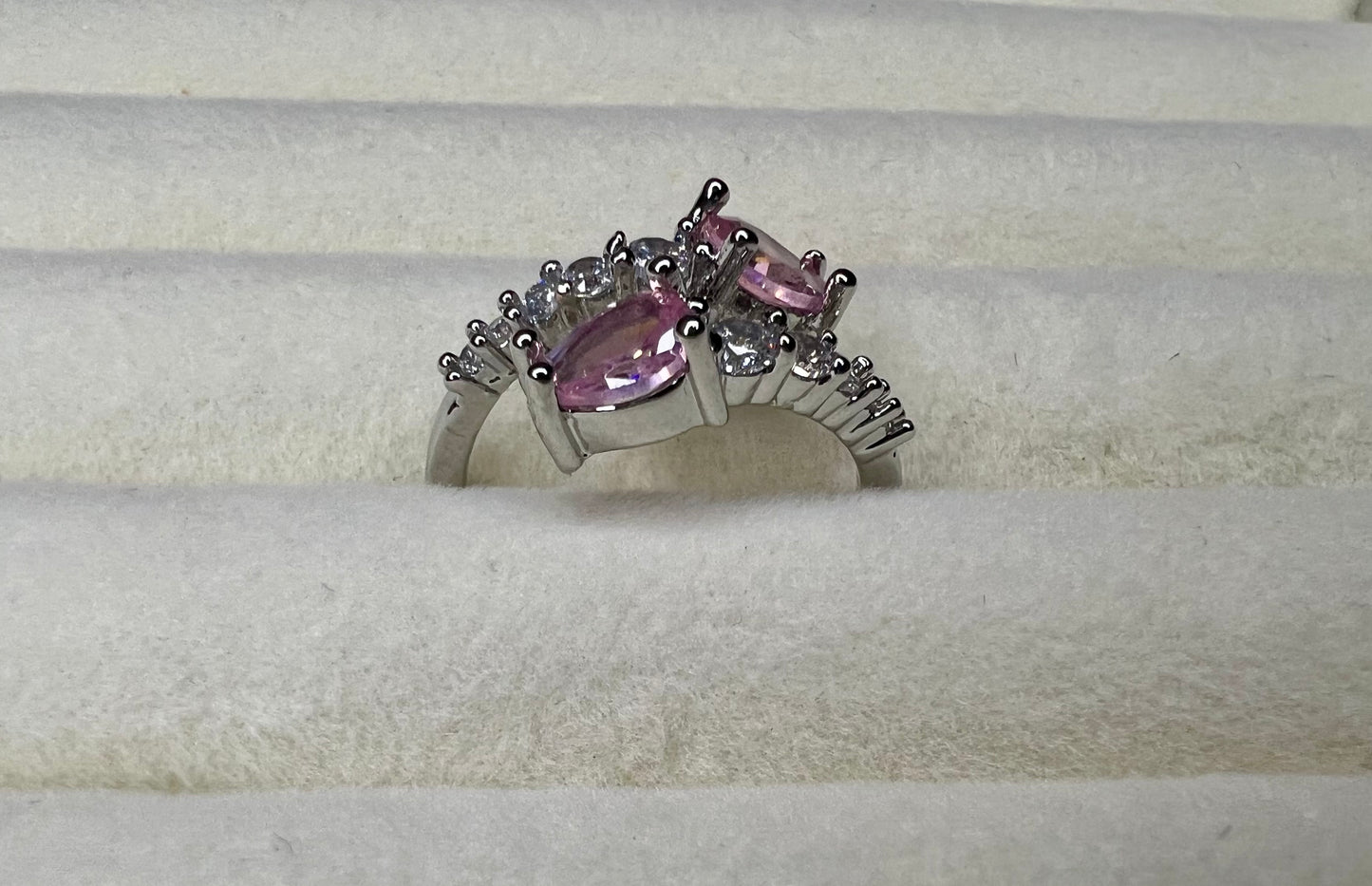 Pink Waterdrop Snake Ring – Silver Tone Cubic Zirconia Elegance for Special Occasions