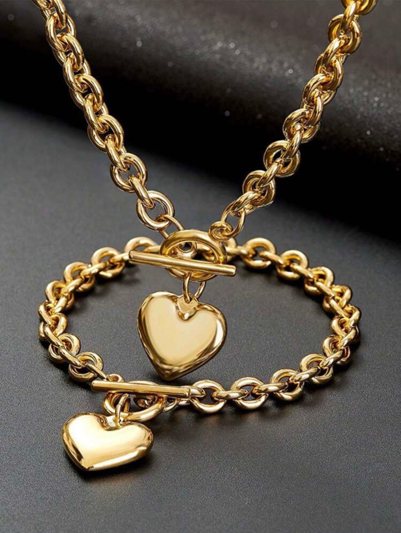 18K Gold Plated Chunky Chain Jewellery Set – Bracelet & Necklace | Tarnish Resistant