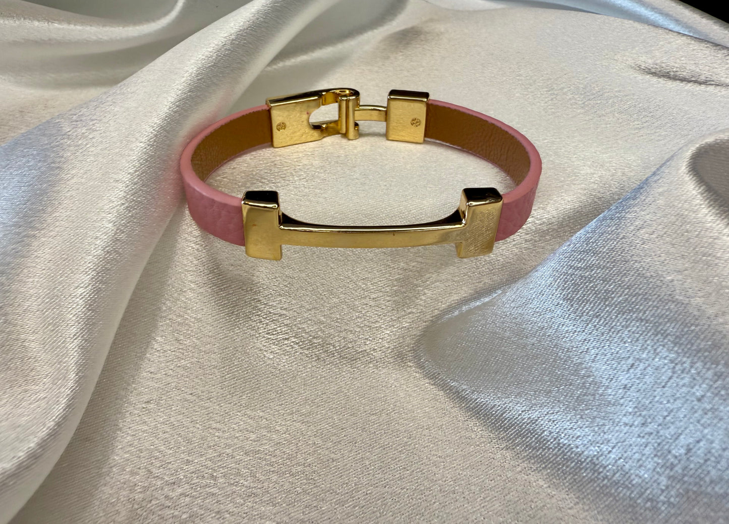 Pink & Gold Inspired Faux Leather Bracelet – Elegant Fashion Wristband Gift for Her