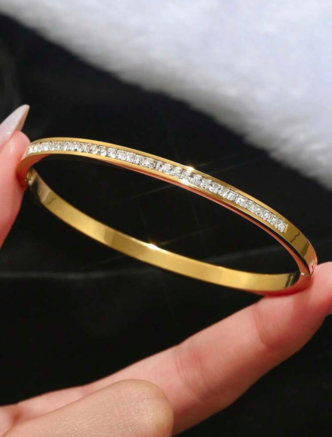 18K Gold Plated Cubic Zirconia Bangle Set – Cartier Inspired Timeless Style