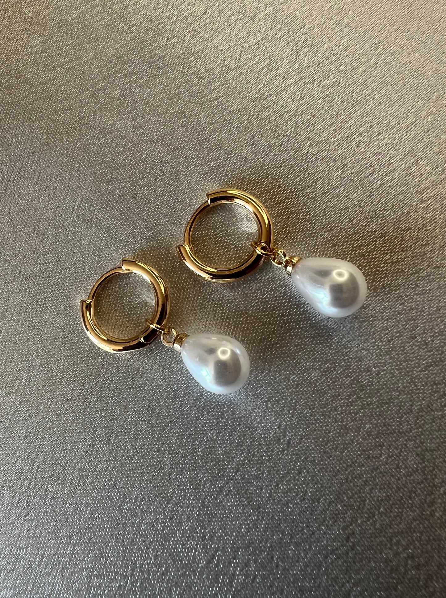 Gold Plated Faux Pearl Huggie Hoop Earrings – Classic Charm with a Modern Twist
