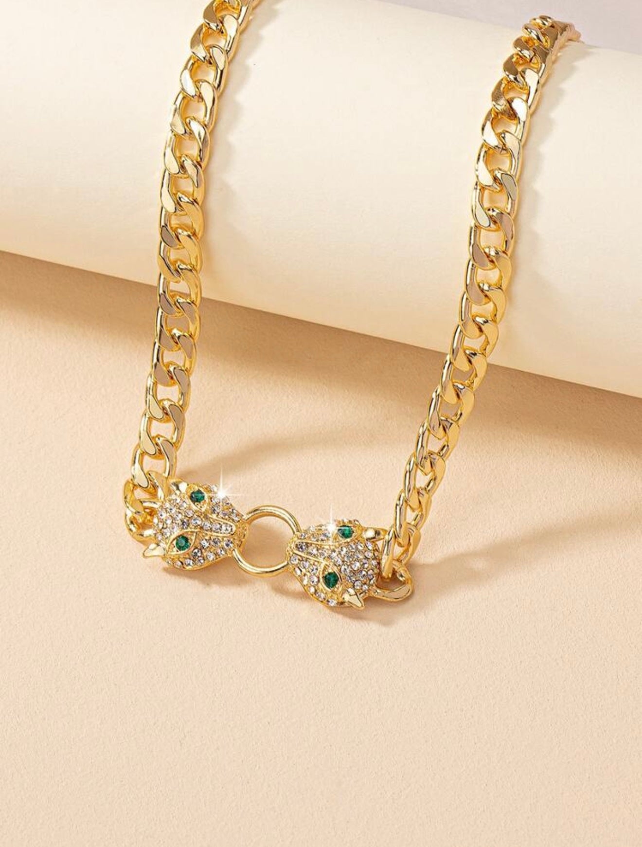 Leopard Head Pendant Choker Style Necklace – Inspired by Bvlgari, Rhinestone-Embellished & Tarnish-Resistant