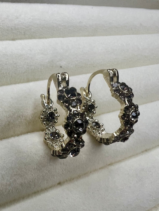 Gold Hoop Earrings with Grey Gemstones – Make a Luxurious Statement