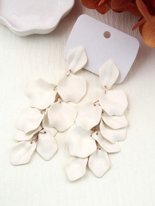 Gold & Matte Creamy White Petal Dangle Earrings – Nature-Inspired Elegance with a Modern Edge