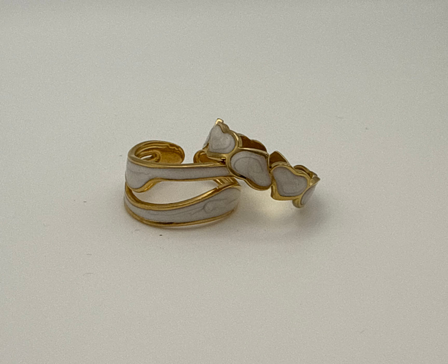 2pc Gold Positive & Negative Love Open Ring Set – Cream Marble Enamel, Perfect Gift