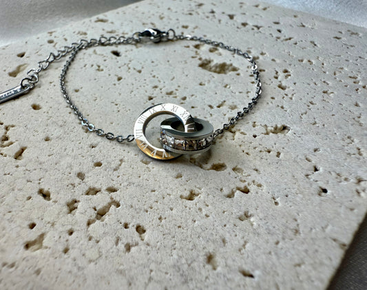 Silver-Tone Rhinestone-Encrusted Double-Link Stainless Steel Bracelet – Everyday Sparkle & Style