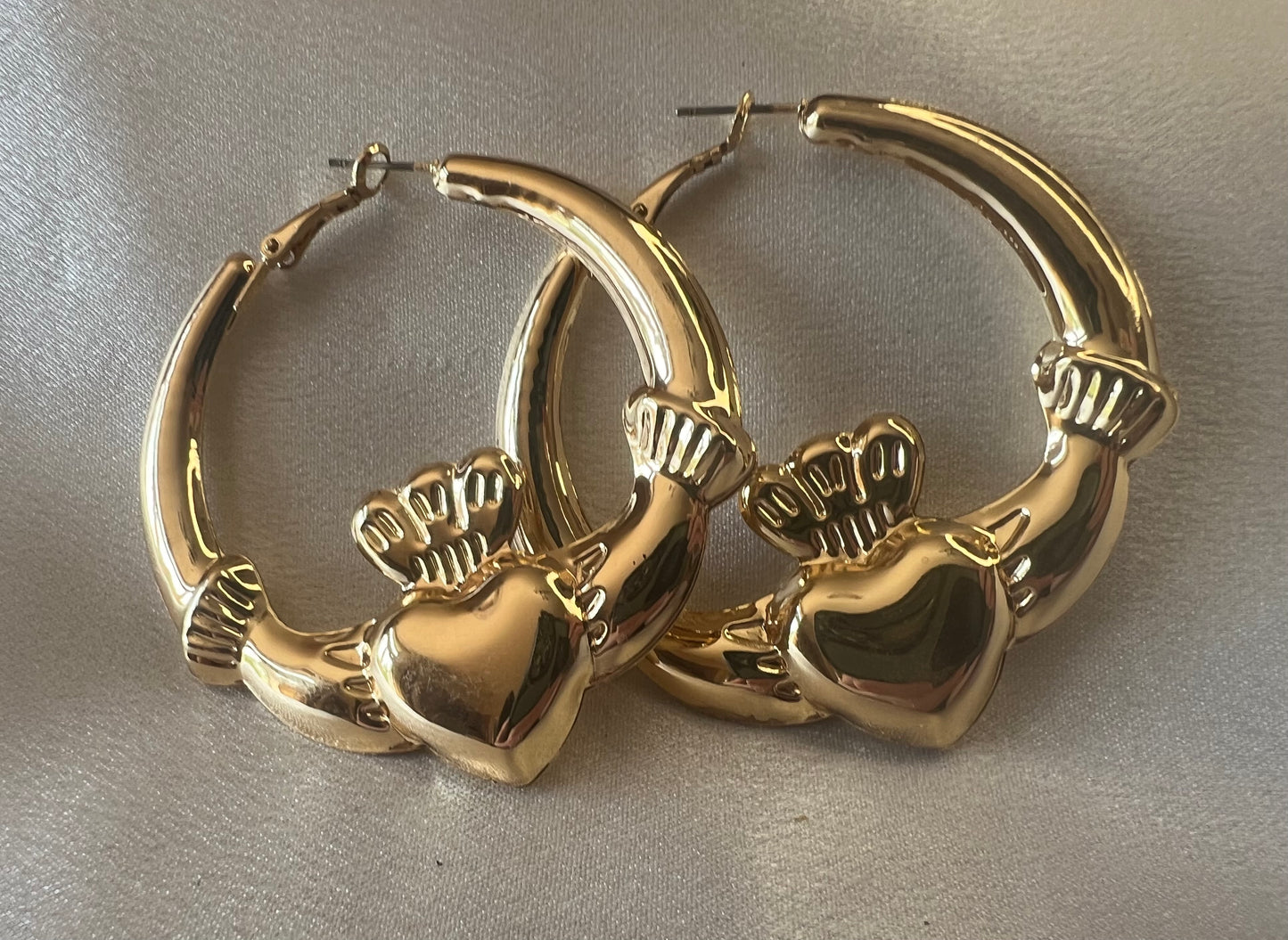 Gold Claddagh Chunky Hoop Earrings – 6 x 6.5 cms | Celebrate Love, Loyalty & Friendship | Tarnish Resistant
