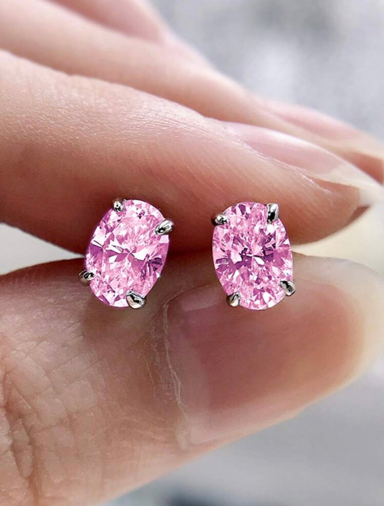 Silver & Pink Cubic Zirconia Stud Earrings – Elegant Gift for Weddings, Anniversaries & Mum