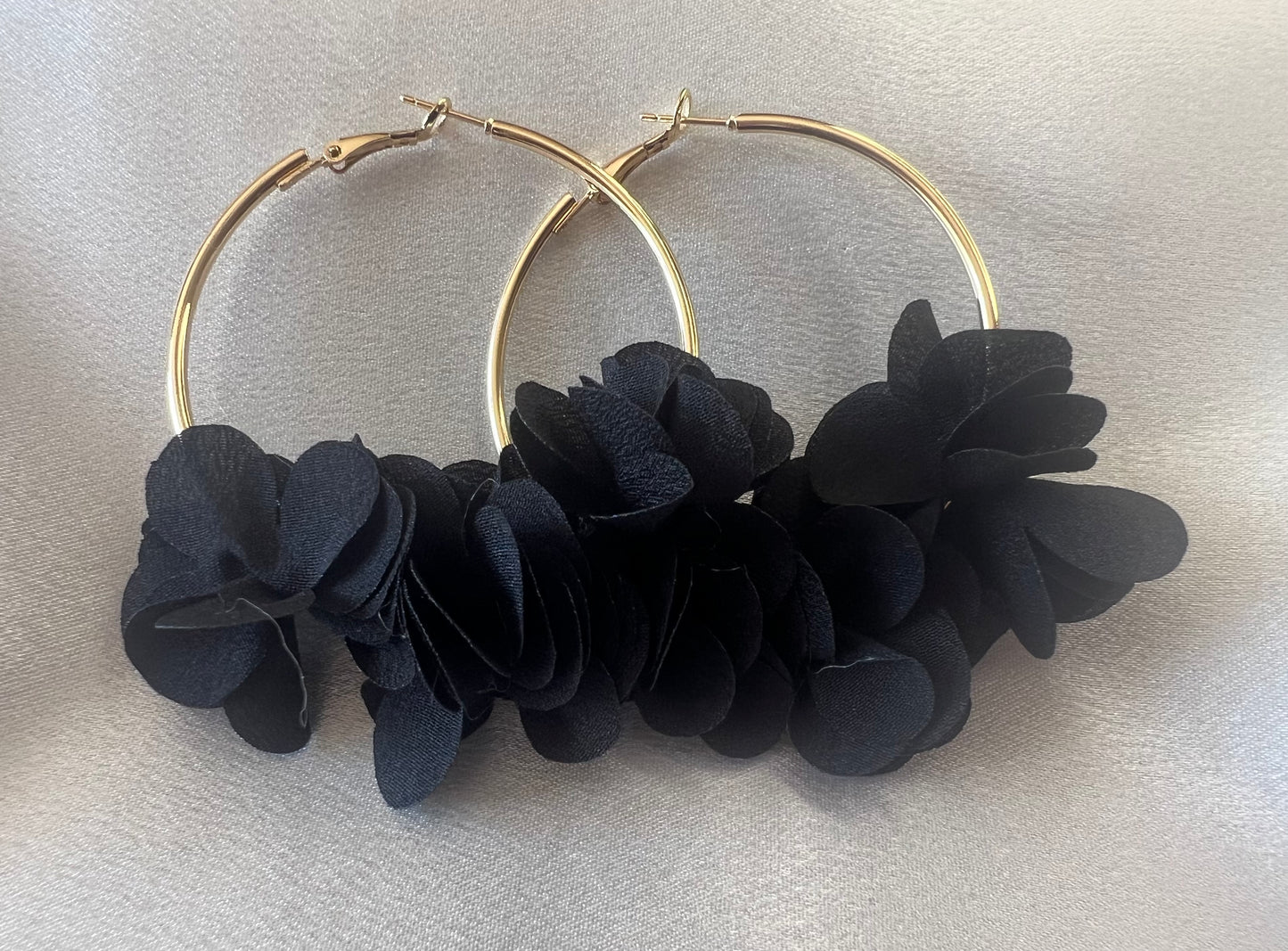 Gold & Black Flower Hoop Earrings – Bold Florals with Luxe Contrast