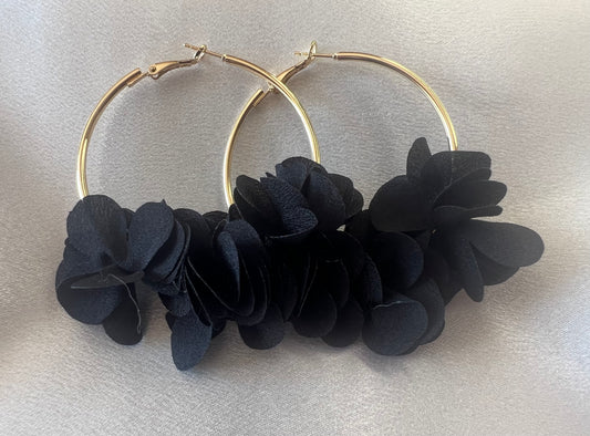 Gold & Black Flower Hoop Earrings – Bold Florals with Luxe Contrast
