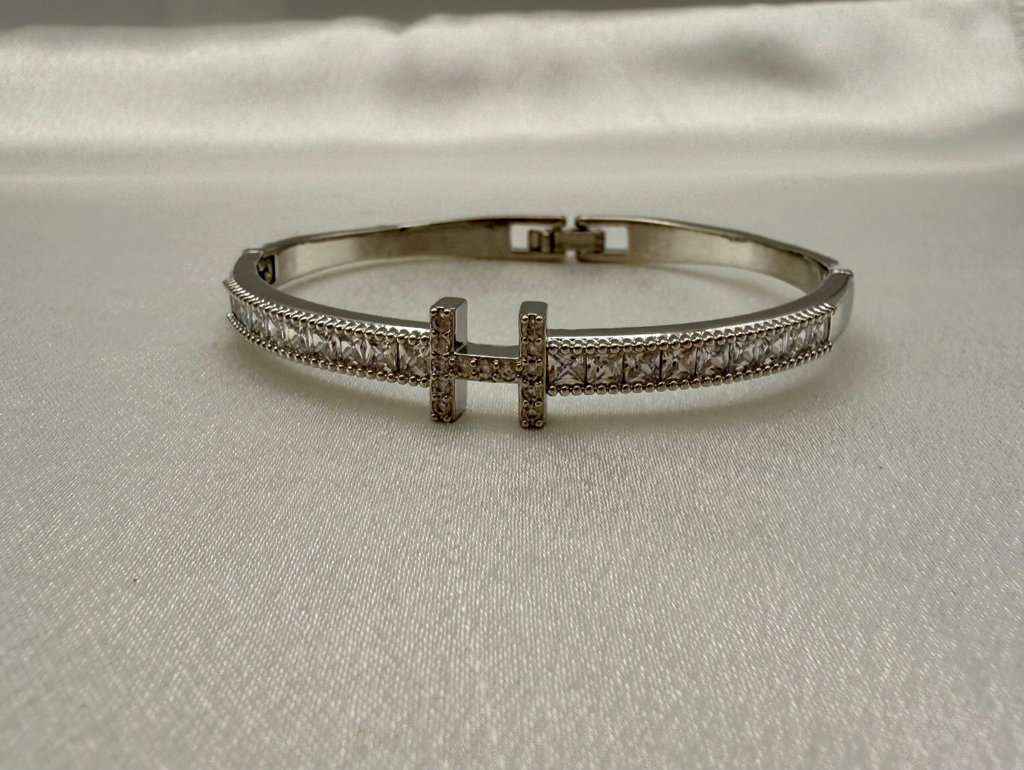 Sparkling Stainless Steel Cubic Zirconia Bracelet Set – Elegant, H Bracelet Inspired - Silver