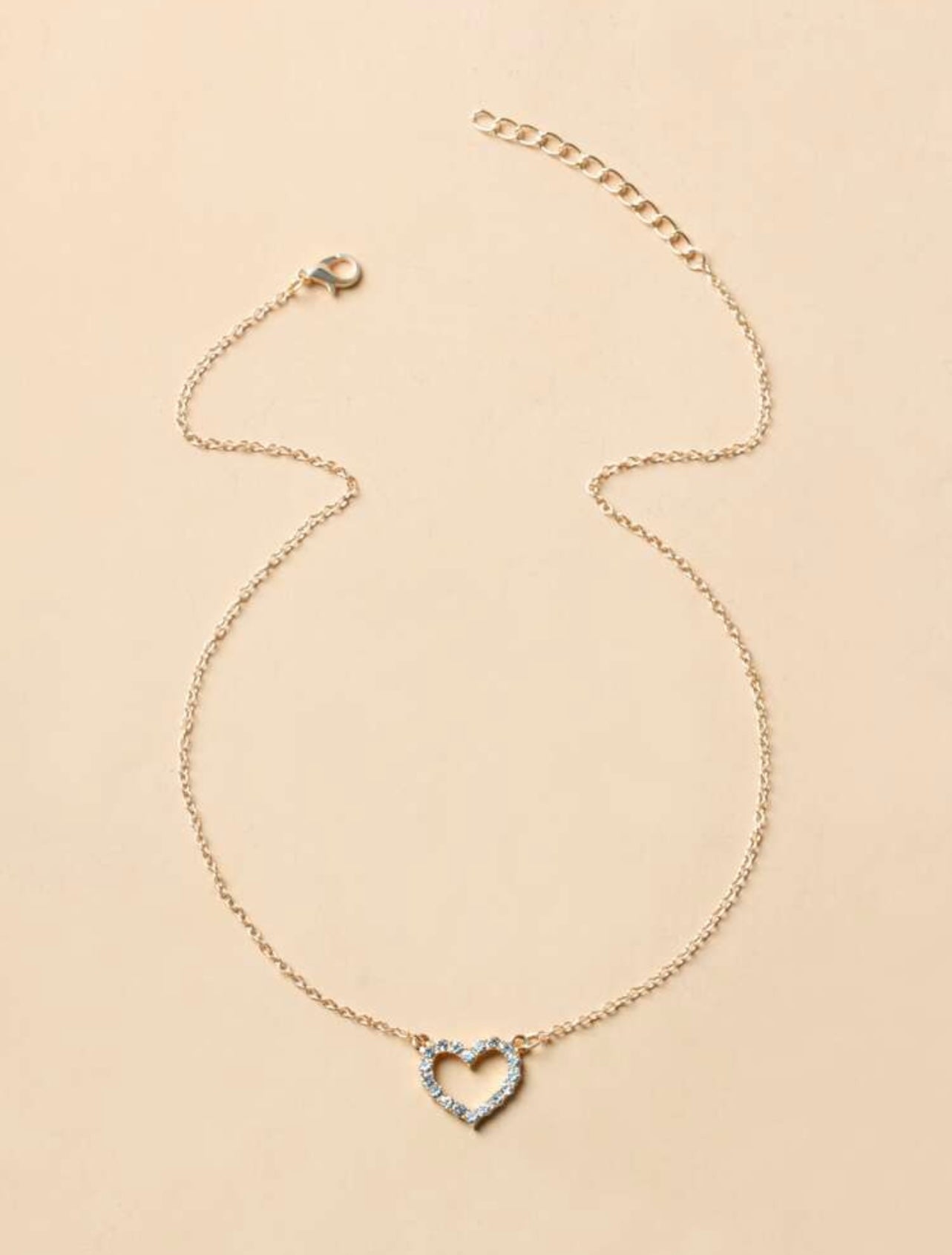 Gold Rhinestone Heart Pendant Necklace – Elegant Sparkle, Tarnish-Resistant Zinc Alloy