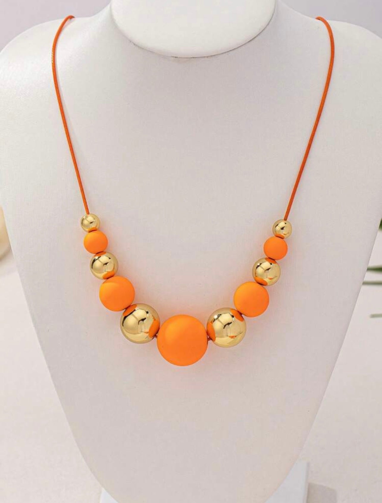 Orange & Gold Beaded Necklace – Stylish Holiday Friendly Accessory