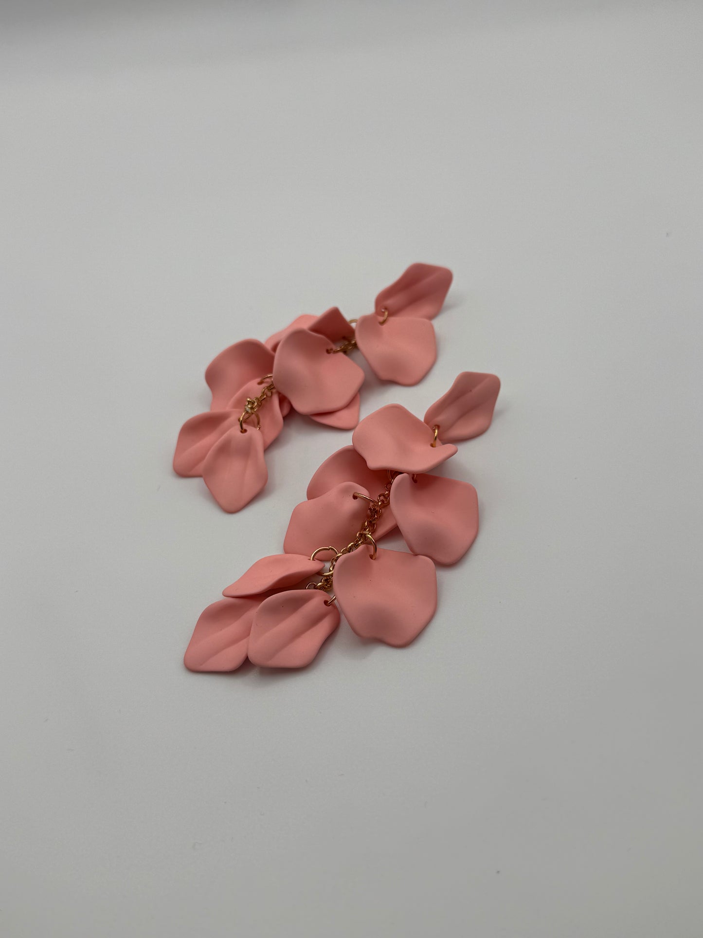 Gold & Matte Baby Pink Petal Dangle Earrings – Nature-Inspired Elegance with a Modern Edge
