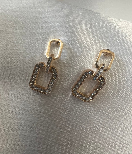 Dramatic Gold Rhinestone Geo Drop Earrings – Tarnish Resistant
