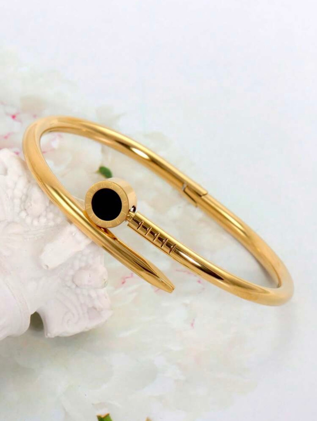 18K Gold Plated Bvlgari-Inspired Roman Numeral Nail Bracelet –  Classic Design