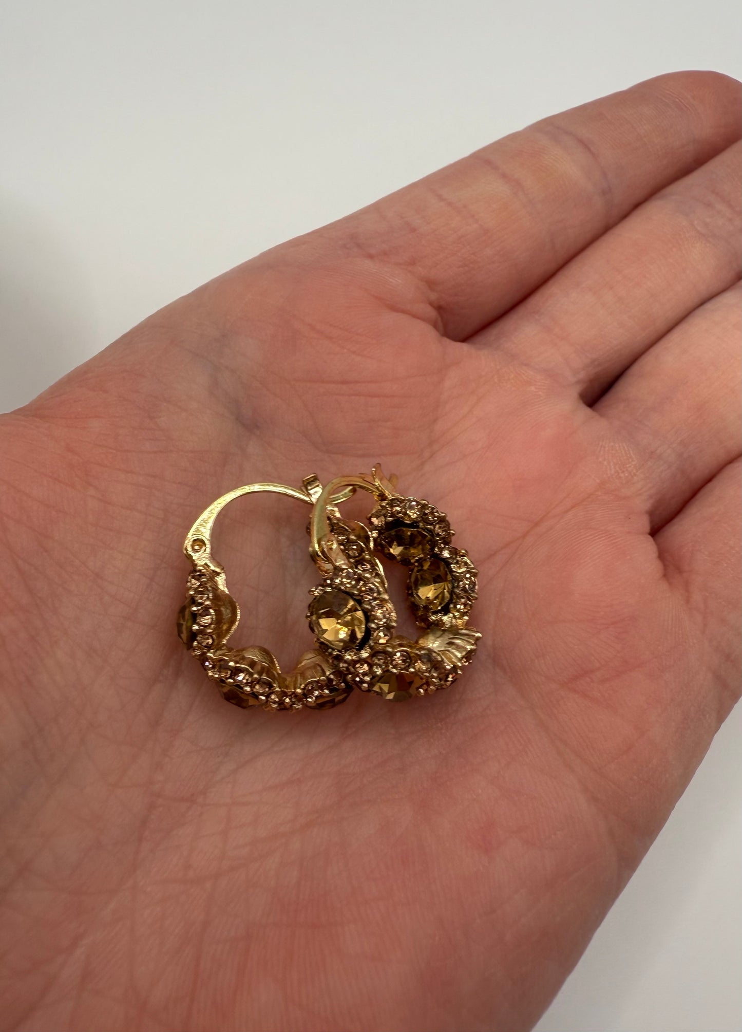 Gold Amber Rhinestone Small Hoop Earrings – Warm Tones, Everyday Sparkle