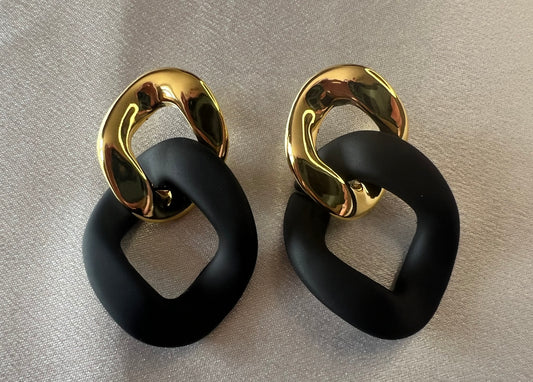 Gold and Black Geometric Drop Earrings – Bold Colour, Modern Edge