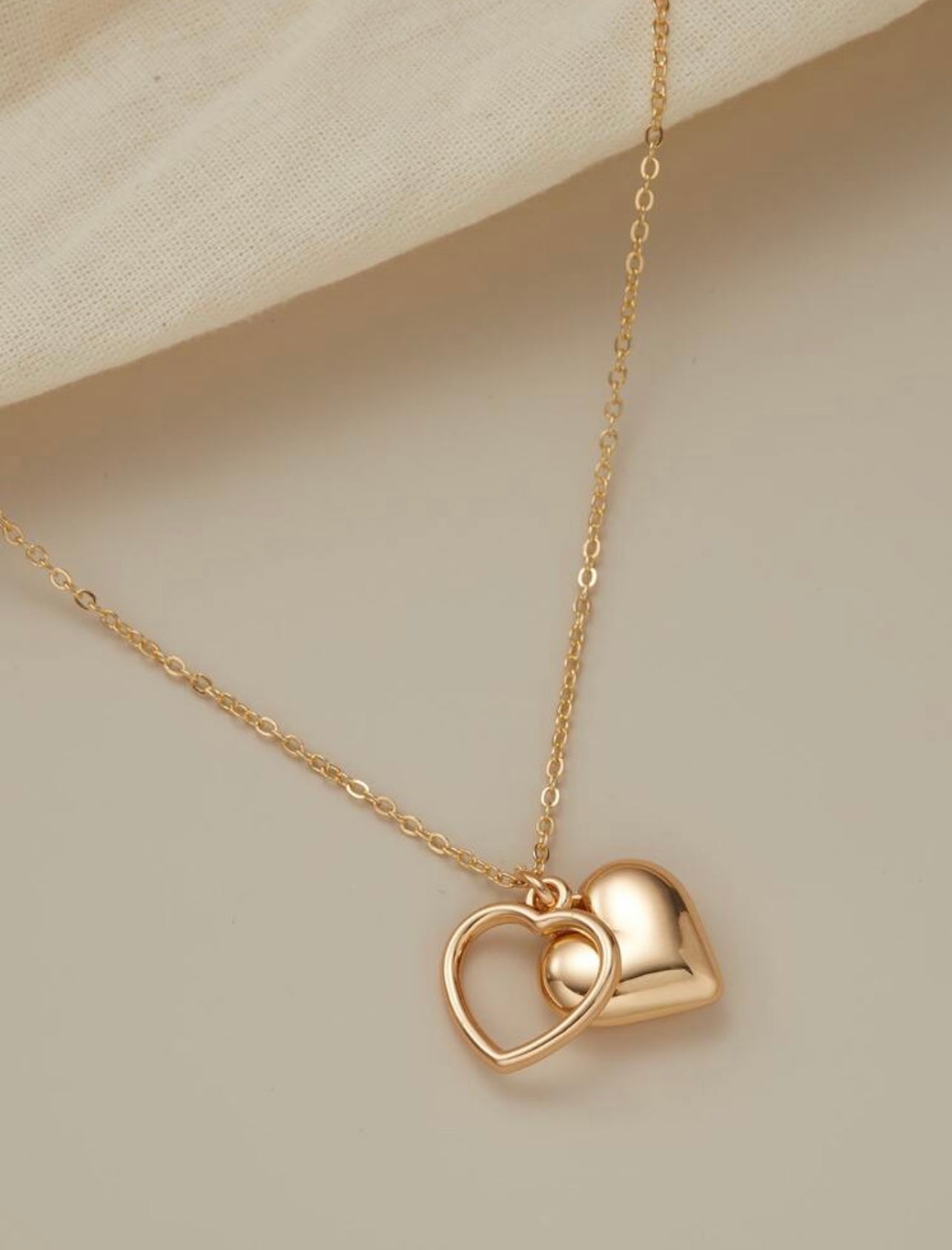Gold Duo Heart Pendant Necklace – Tarnish Resistant | A Symbol of Love & Connection