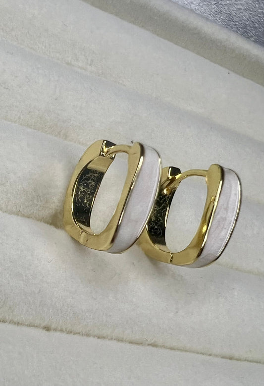 Gold & Cream Enamel Square Hoop Earrings – Lightweight Modern Glamour