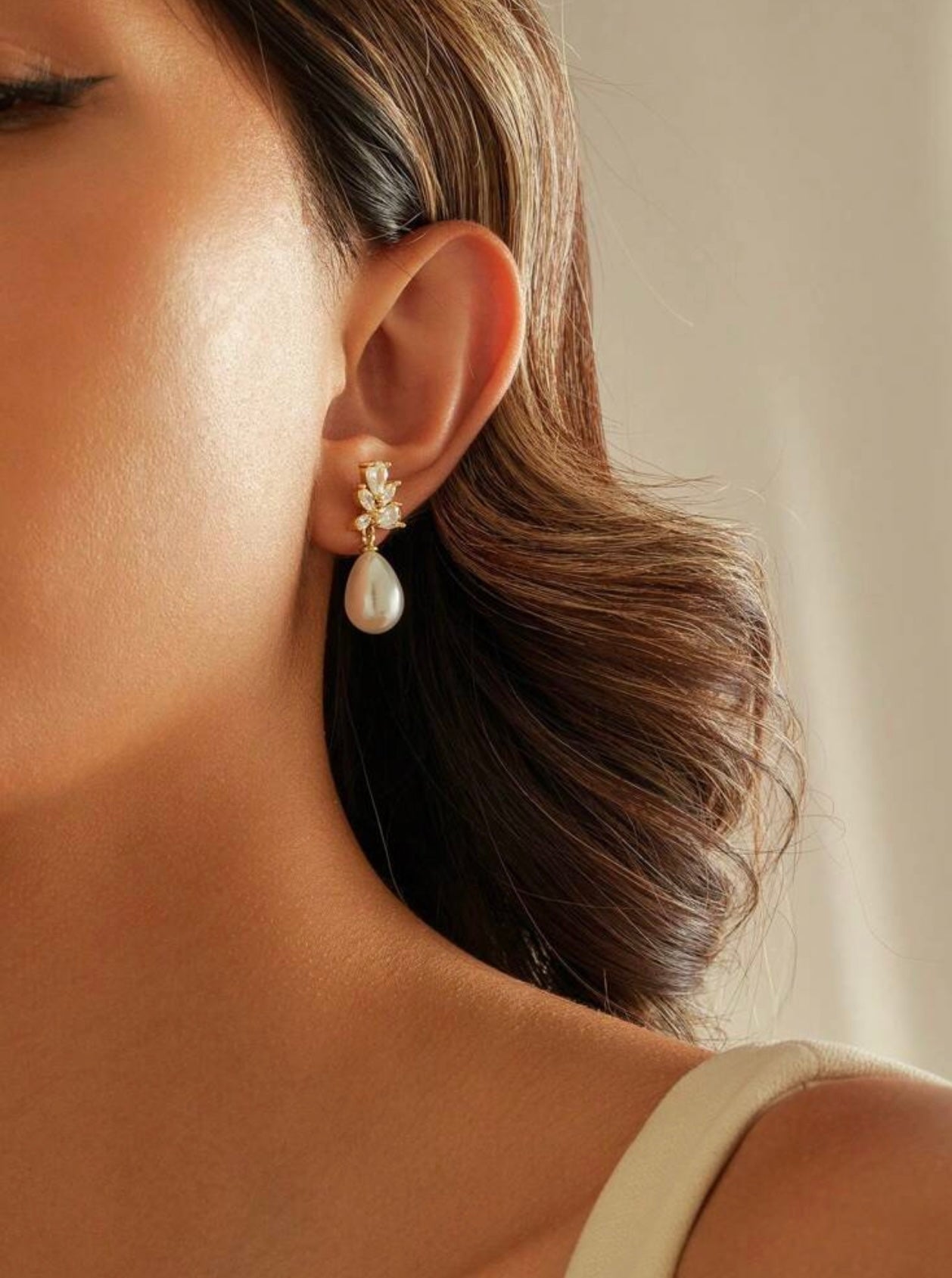 Gold-Plated Pearl & Cubic Zirconia Drop Earrings – Bridal Elegance for Weddings & Daily Glamour