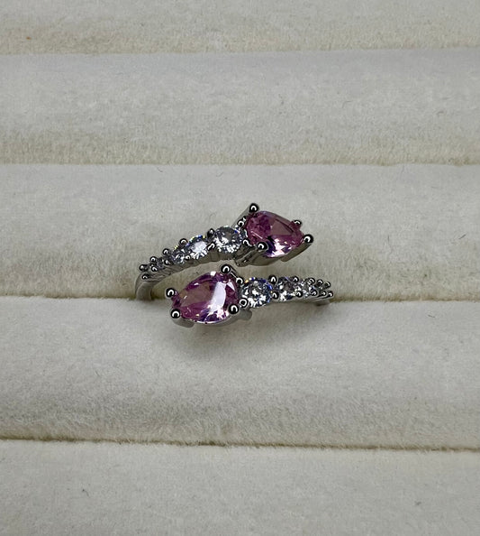 Pink Waterdrop Snake Ring – Silver Tone Cubic Zirconia Elegance for Special Occasions