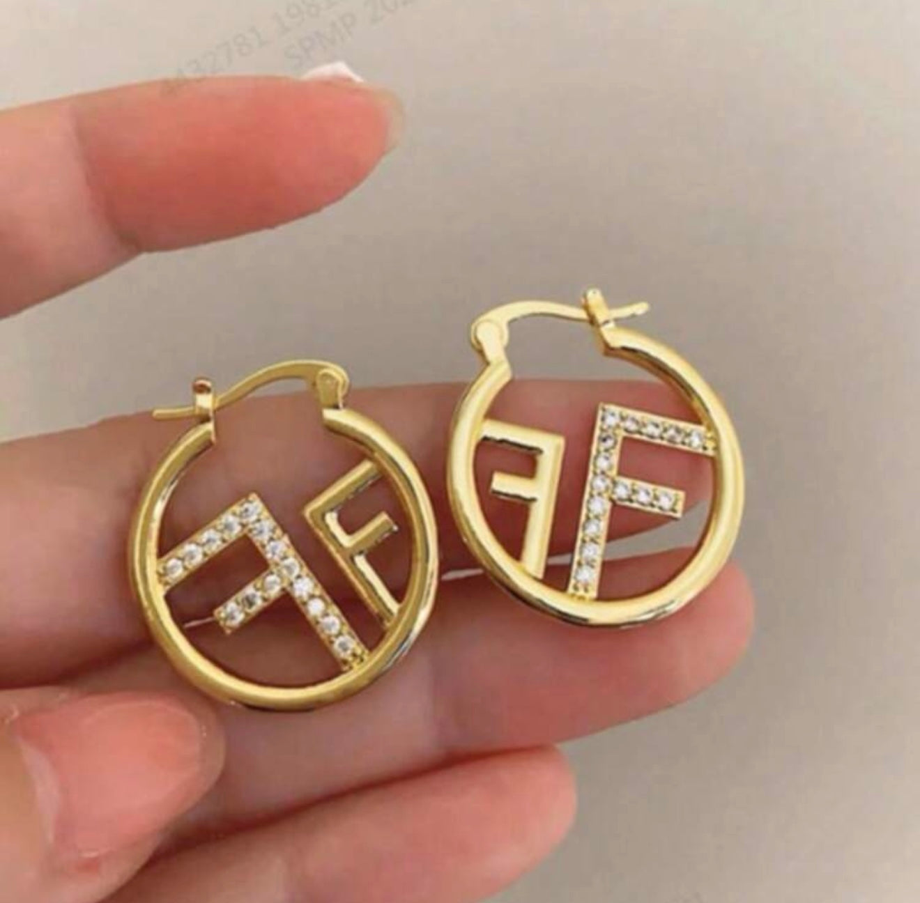 Premium Letter "F" Rhinestone Hoop Earrings – Inspired by Fendi – Elegant Statement Jewelry