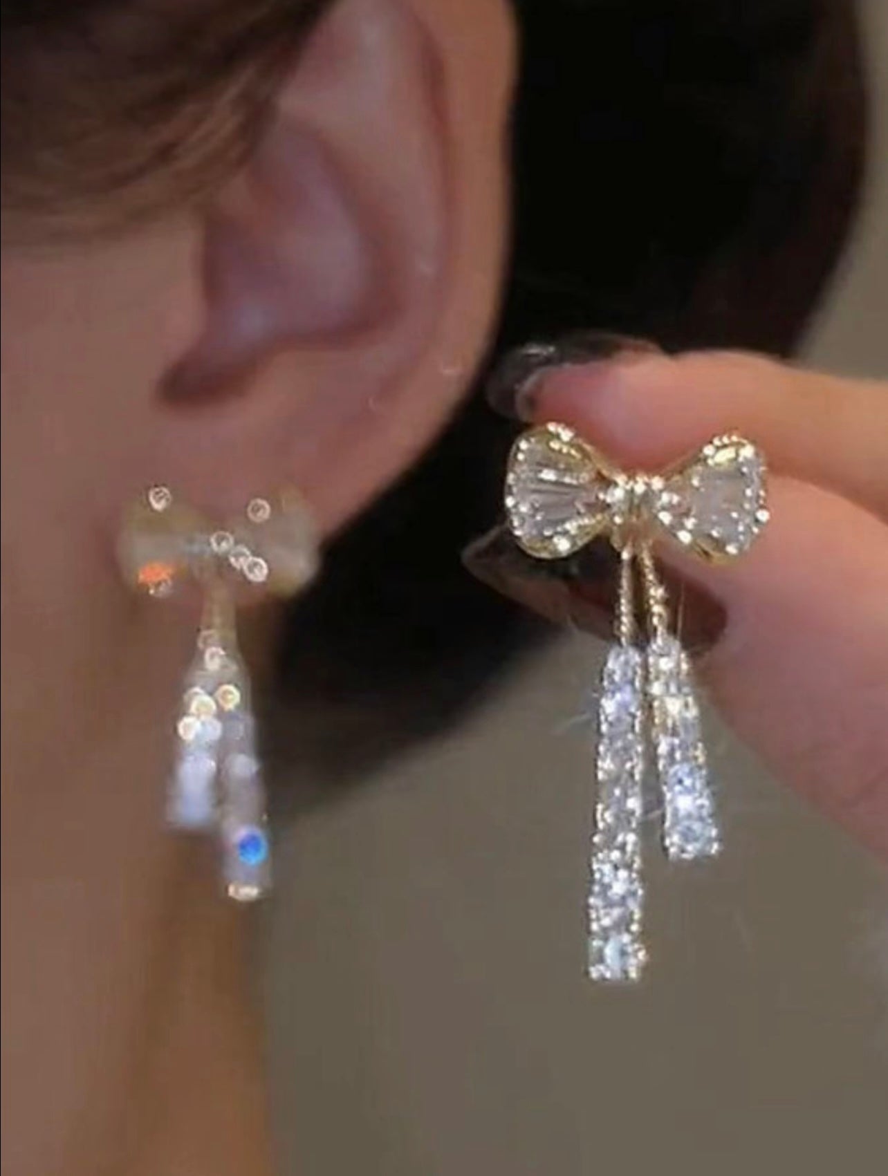 Gold Bow Diamanté Drop Earrings – Elegant Sparkle with Feminine Flair