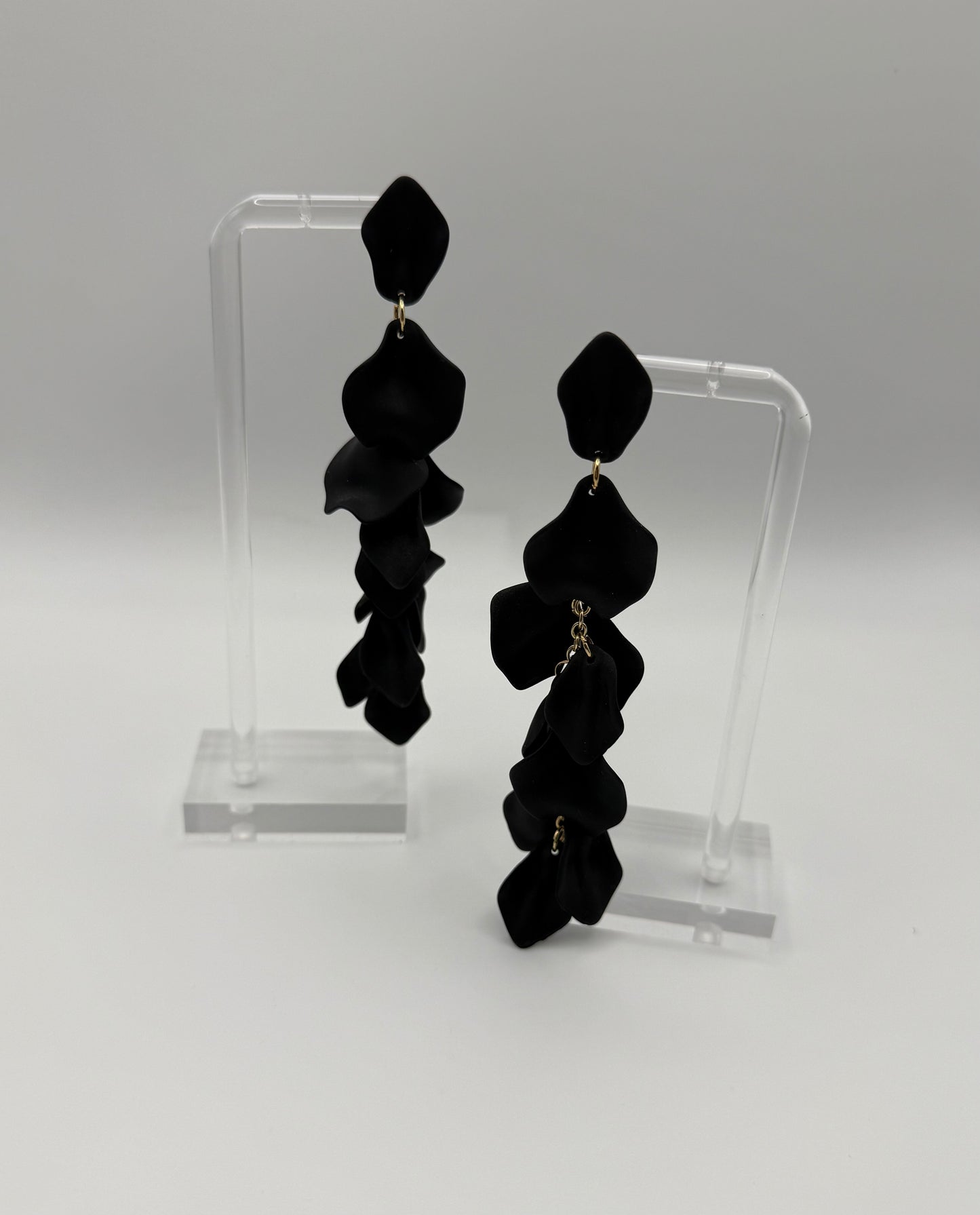 Gold & Matte Black Petal Dangle Earrings – Nature-Inspired Elegance with a Modern Edge
