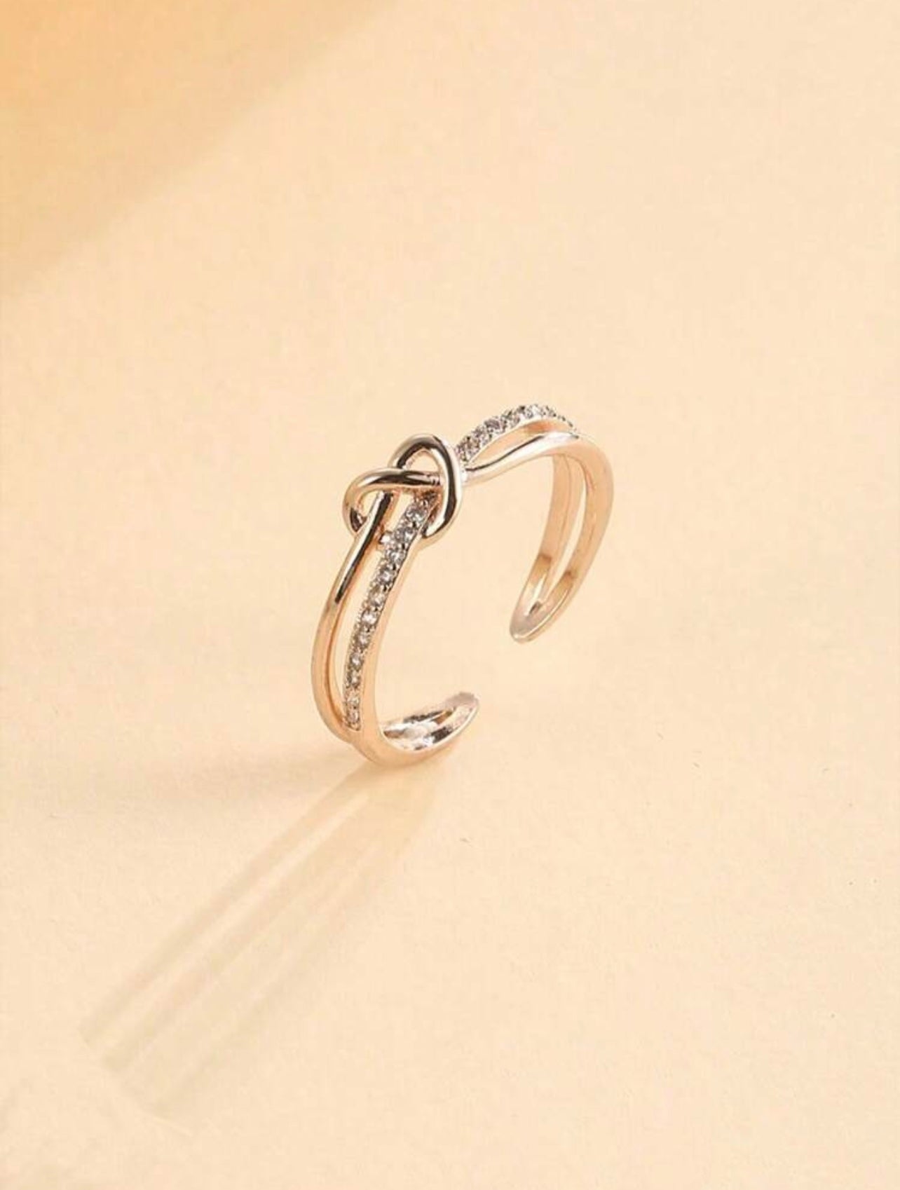 Rose Gold Twist & Knot Cubic Zirconia Ring – Elegant Daily & Party Jewellery