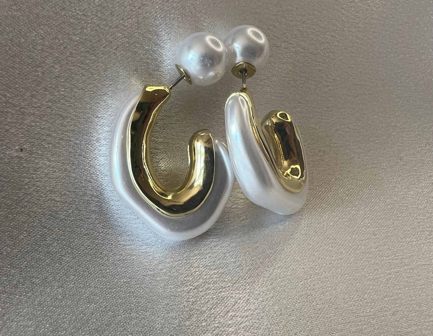 Gold & Faux Pearl Hoop Earrings with Pearl Back – Modern Elegance with a Twist