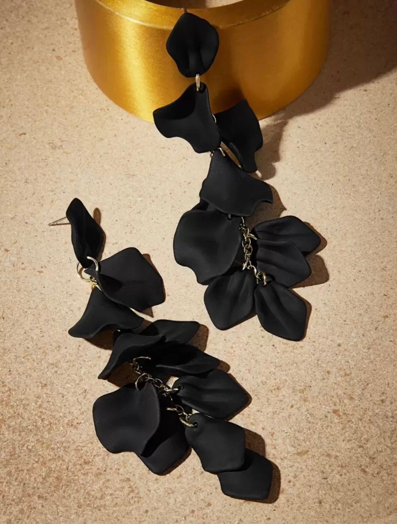 Gold & Matte Black Petal Dangle Earrings – Nature-Inspired Elegance with a Modern Edge
