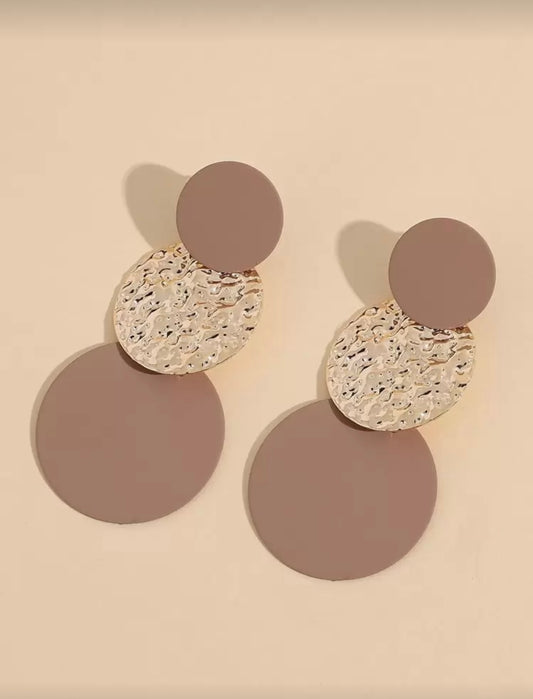 Retro Geometric Round Drop Earrings – Bold Style with Vintage Charm - Coffee and Gold