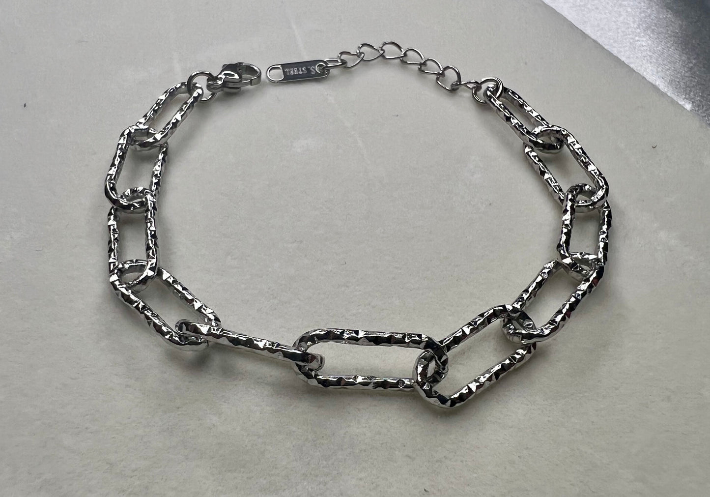 925 Silver Plated Silver- Tone Asymmetric Stainless Steel Chain Bracelet – Punk-Inspired Jewellery Gift