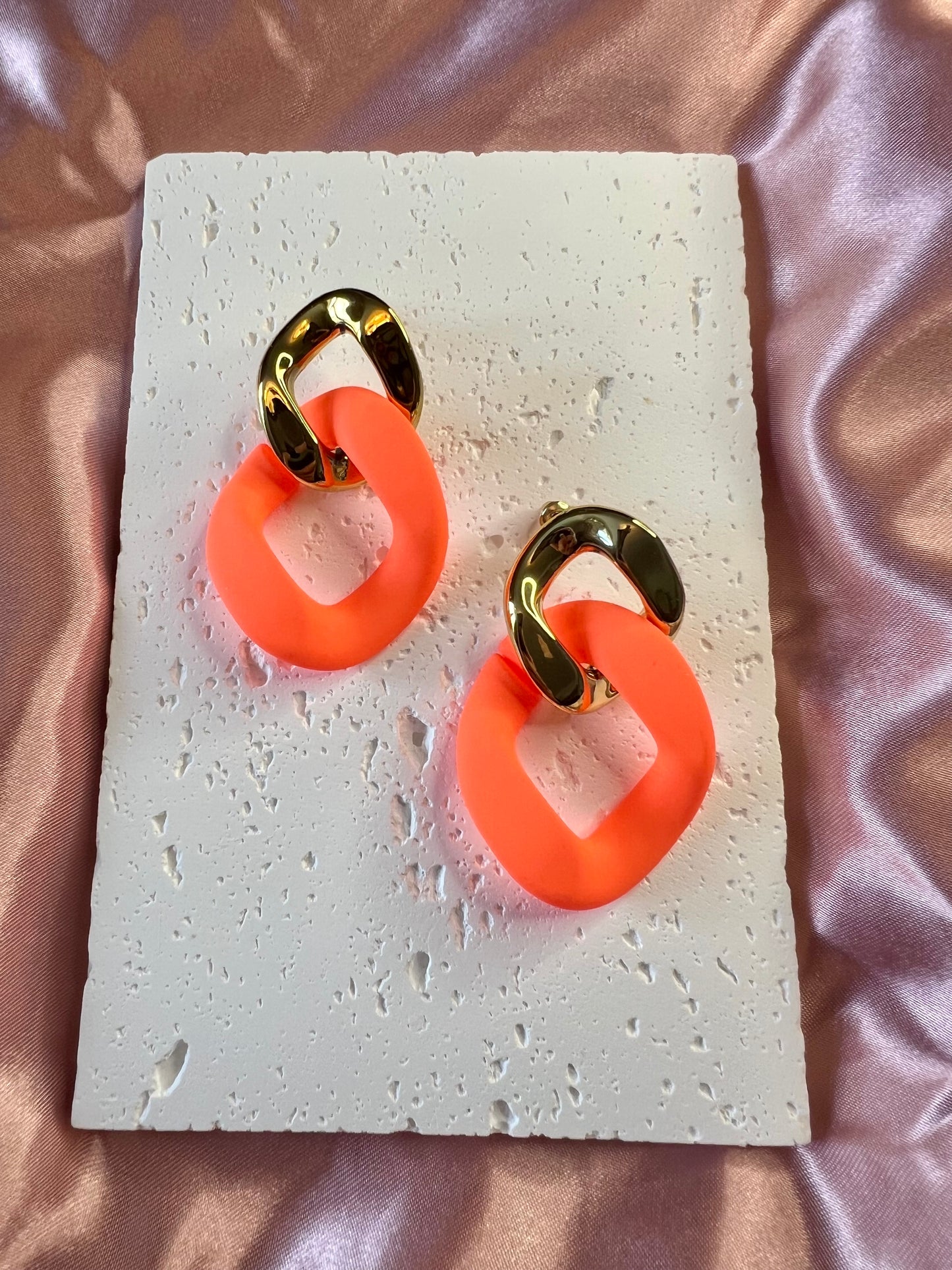 Gold and Orange Geometric Drop Earrings – Bold Colour, Modern Edge