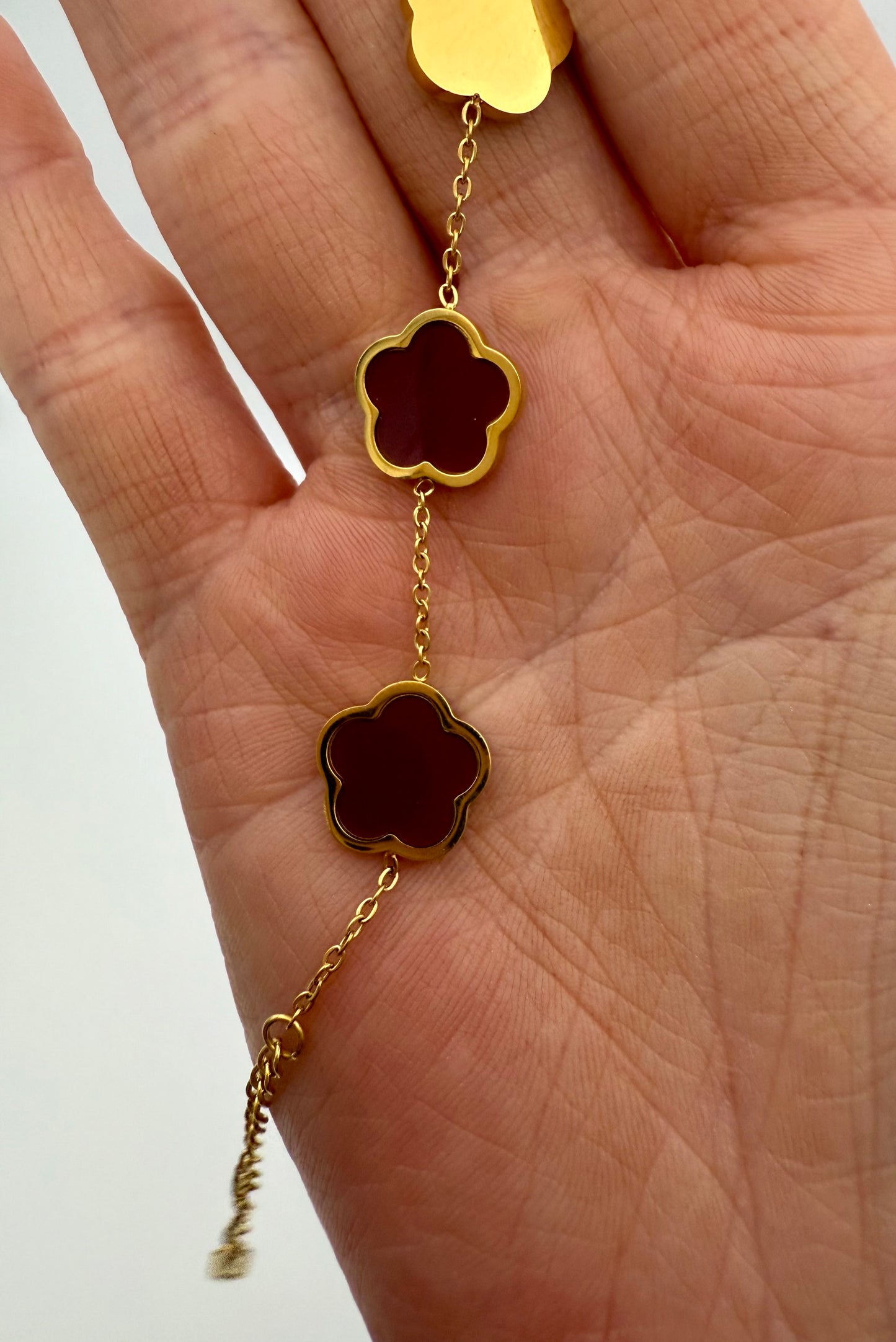 18k Gold-Plated Inspired Clover Bracelet – Burgundy - Waterproof, Tarnish-Resistant & Hypoallergenic Matching Necklace Available!