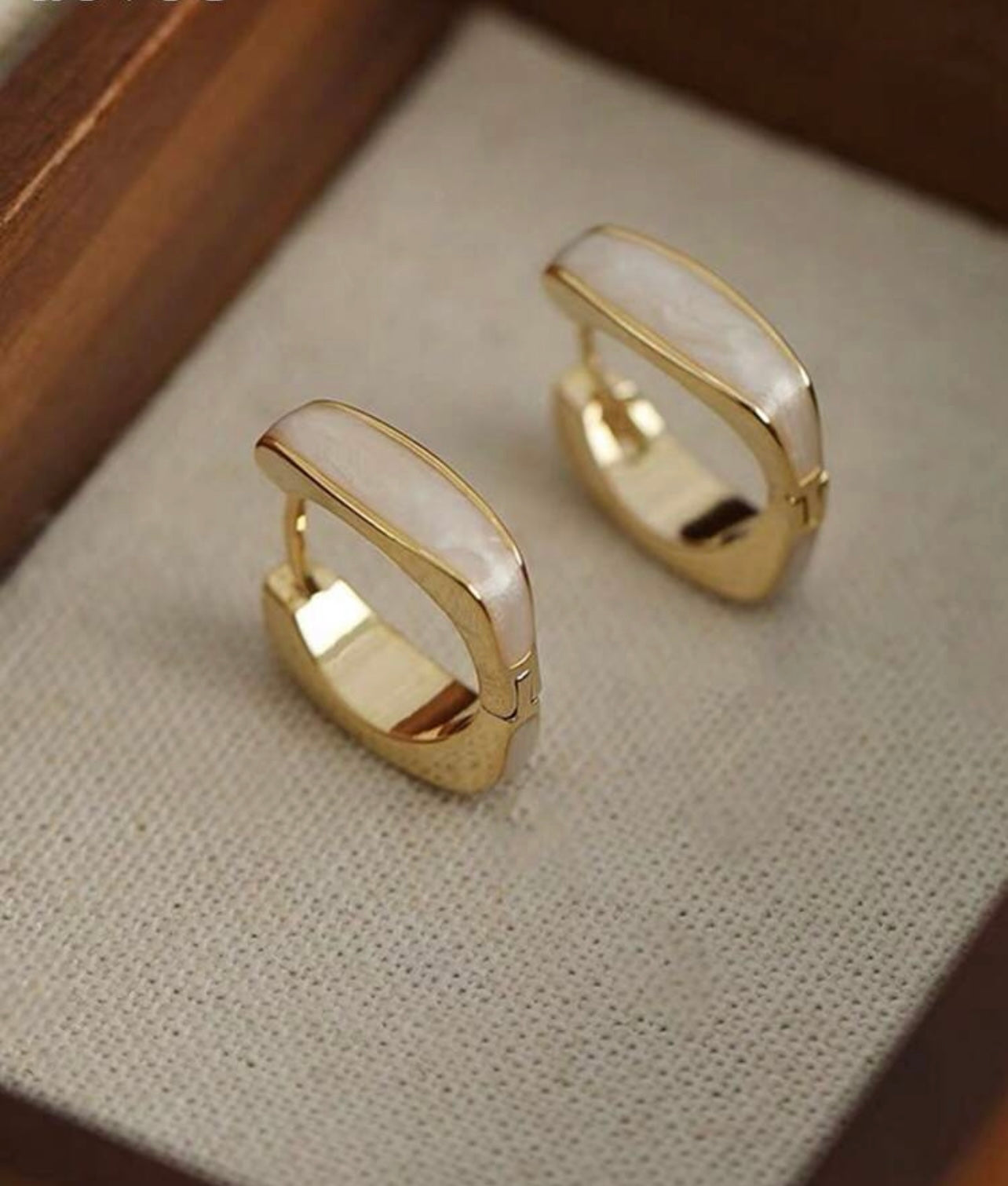 Gold & Cream Enamel Square Hoop Earrings – Lightweight Modern Glamour