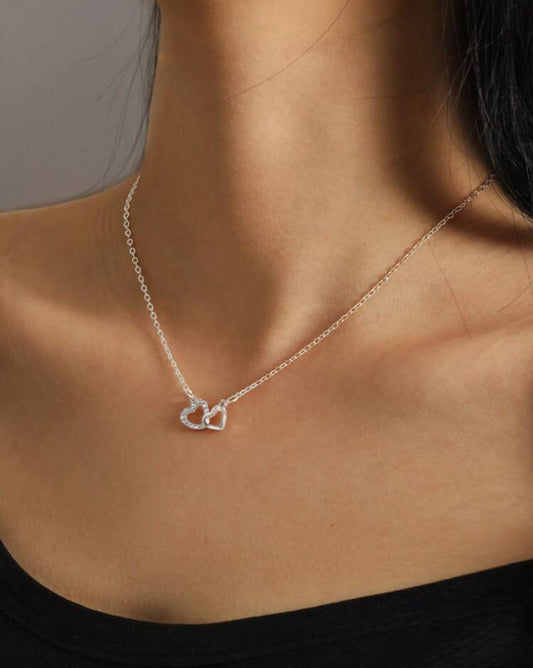 Minimalist Silver Double Heart Necklace – 40-45 cm | Tarnish Resistant Zinc Alloy | Romantic Everyday Elegance