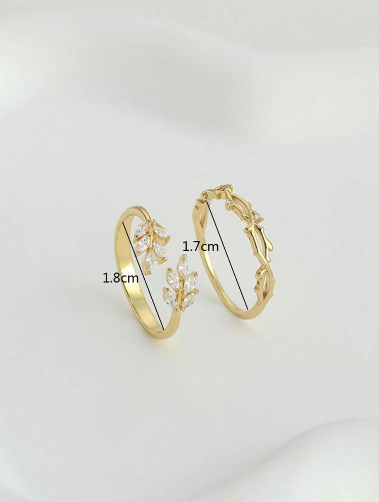 2pcs Gold-Tone Minimalist Vintage Crystal Leaf Vine Rings – Elegant Daily & Festival Wear
