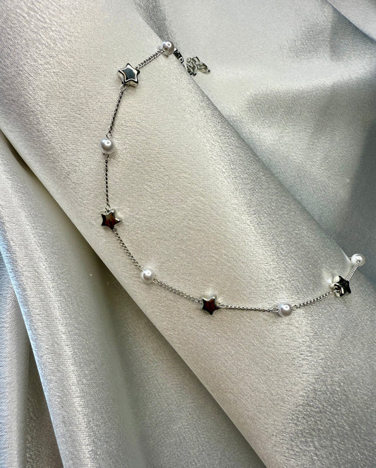 Silver Star & Faux Pearl Anklet – Minimalist Beach-Inspired Foot Jewellery