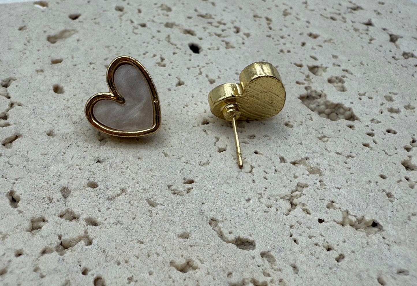 Gold & Cream Heart Stud Earrings – Romantic Everyday Jewellery & Gift